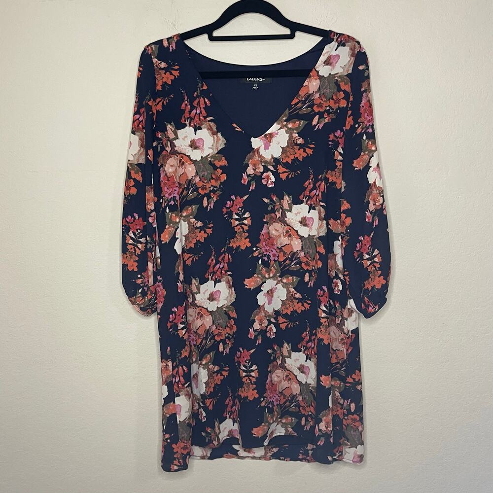 Lulu’s Shifting Dears Navy Blue & Pink Floral V-Neck Dress - Size XS - Picture 4 of 8